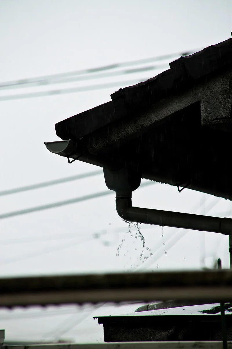 雨の日の雨樋の様子